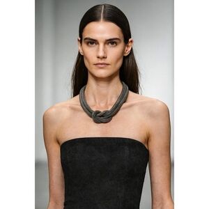 Comptoir des Cotonniers Suede Knot Necklace Gray Adjustable Boho Minimalist